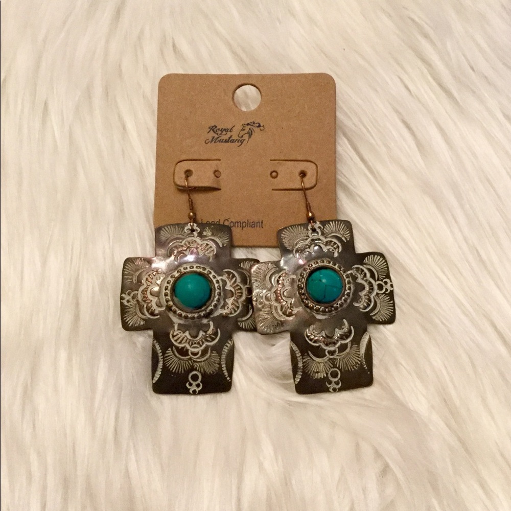 Coppertone w/ Western Turquoise Cross Earrings